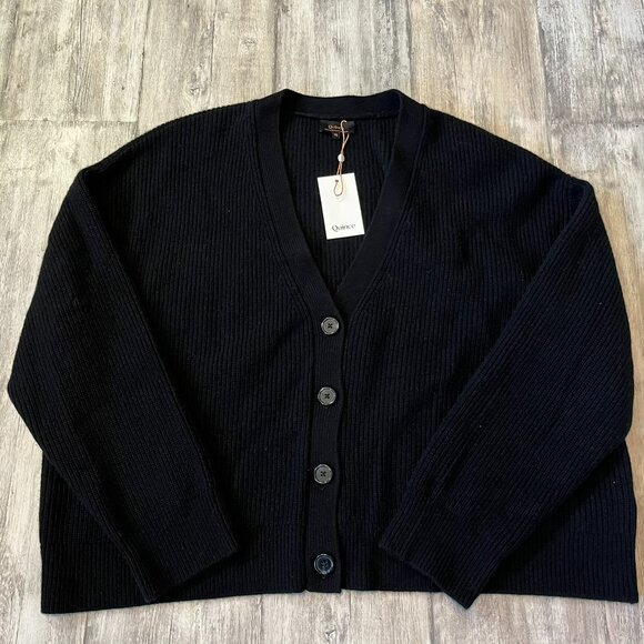 NWT! Quince Mongolian Cashmere Fisherman Boxy Cropped Cardigan Sweater, Black XL - Picture 5 of 14